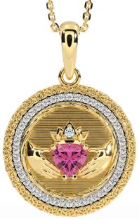Diamond Pink Tourmaline Gold Silver Claddagh Celtic Trinity Knot Necklace