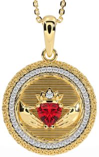 Diamond Ruby Gold Claddagh Celtic Trinity Knot Necklace