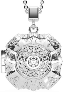 Diamond Silver Celtic Trinity Knot Locket Necklace