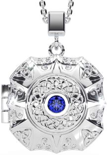 Sapphire Silver Celtic Trinity Knot Locket Necklace