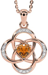 Diamond Citrine Rose Gold Silver Celtic Necklace
