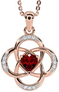 Diamond Garnet Rose Gold Silver Celtic Necklace