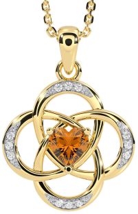 Diamond Citrine Gold Silver Celtic Necklace