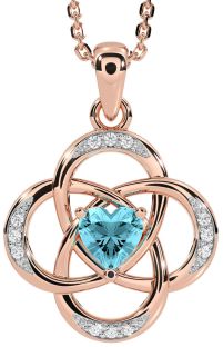 Diamond Aquamarine Rose Gold Celtic Necklace