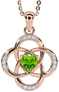 Diamond Peridot Rose Gold Celtic Necklace