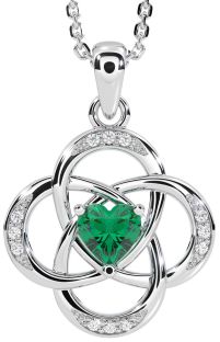 Diamond Emerald White Gold Celtic Necklace