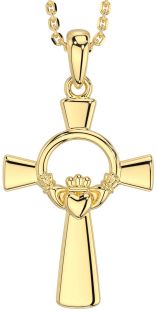 Gold Celtic Cross Claddagh Necklace