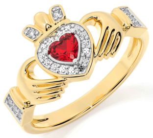 Diamond Ruby Gold Claddagh Ring