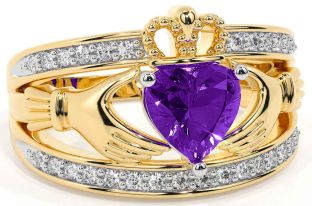 Diamond Amethyst Gold Silver Claddagh Ring