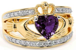 Diamond Alexandrite Gold Silver Claddagh Ring