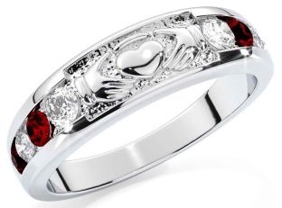 Garnet Silver Claddagh Ring