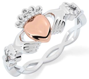 Rose Gold Silver Celtic Claddagh Ring