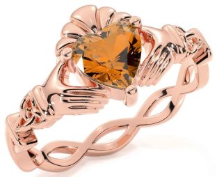 Citrine Rose Gold Silver Claddagh Ring