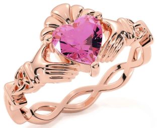 Pink Tourmaline Rose Gold Silver Claddagh Ring