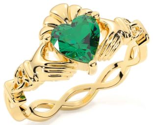Emerald Gold Silver Claddagh Ring