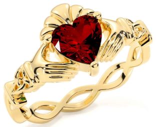 Garnet Gold Silver Claddagh Ring