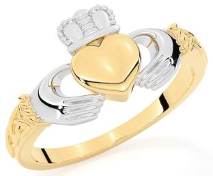 White Yellow Gold Celtic Claddagh Ring