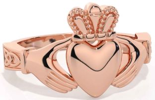 Men's Rose Gold Silver Claddagh Celtic Trinity Knot Ring