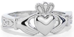 White Gold Claddagh Celtic Trinity Knot Ring