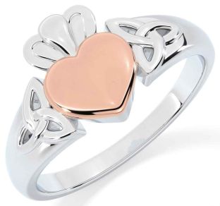 Rose Gold Silver Claddagh Celtic Trinity Knot Ring