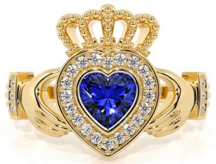 Diamond Sapphire Gold Silver Claddagh Ring