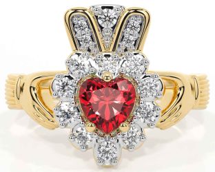 Diamond Ruby Gold Claddagh Ring