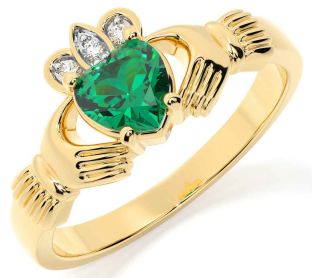Diamond Emerald Gold Silver Claddagh Ring