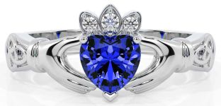 Diamond Sapphire Silver Claddagh Ring