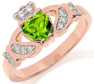 Diamond Peridot Rose Gold Claddagh Ring