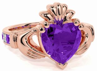 Diamond Amethyst Rose Gold Claddagh Ring