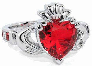 Diamond Ruby Silver Claddagh Ring