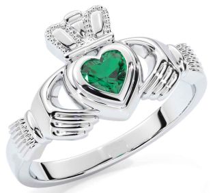 Emerald Silver Claddagh Ring