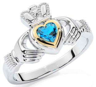 Topaz White Yellow Gold Claddagh Ring