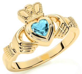 Aquamarine Gold Claddagh Ring