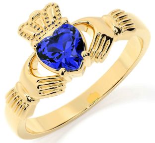 Sapphire Gold Silver Claddagh Ring