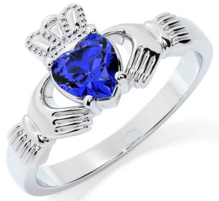 Sapphire Silver Claddagh Ring