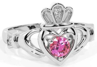 Pink Tourmaline Silver Claddagh Ring