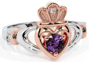 Alexandrite Rose Gold Silver Claddagh Ring