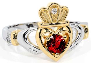 Garnet Gold Silver Claddagh Ring