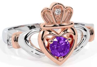 Amethyst White Rose Gold Claddagh Ring