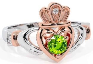 Peridot White Rose Gold Claddagh Ring