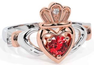Ruby White Rose Gold Claddagh Ring