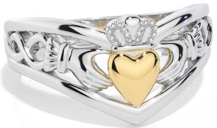 White Yellow Gold Celtic Claddagh Ring