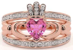 Diamond Pink Tourmaline Rose Gold Claddagh Ring