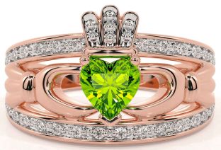 Diamond Peridot Rose Gold Claddagh Ring