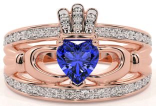 Diamond Sapphire Rose Gold Claddagh Ring