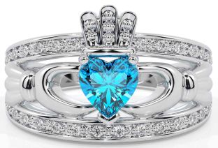 Diamond Topaz Silver Claddagh Ring
