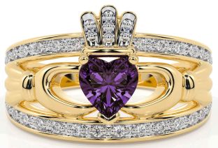 Diamond Alexandrite Gold Claddagh Ring