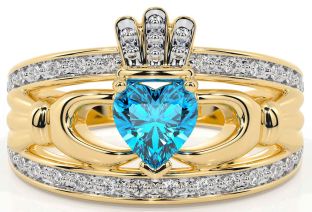 Diamond Topaz Gold Claddagh Ring