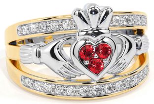 Diamond Ruby Gold Silver Claddagh Ring